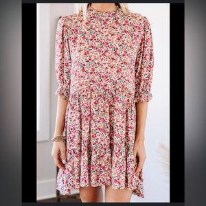 Mock neck floral mini dress